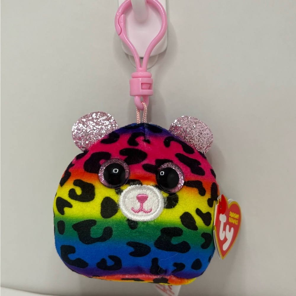 Ty Multicolor Leopard Plush Keychain
